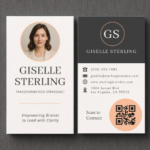 Carte De Visite Code QR de la Pêche Orange Photo Professionnel