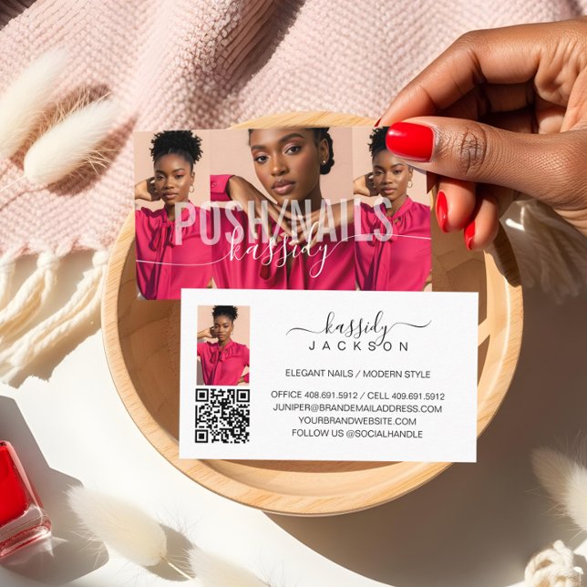 Carte De Visite Code QR de la photo de monogramme de script de sal (Photo Collage Bold Name Script Calligraphy QR Code Business Card)