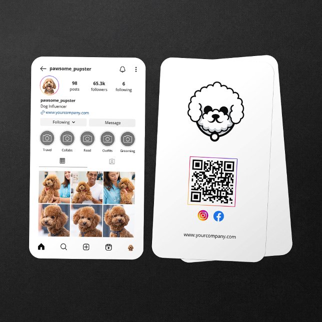 Carte De Visite Code QR de la photo d'un chien influenceur sur un  (Créateur téléchargé)