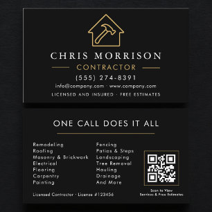 Carte De Visite Code QR de la société de construction Black Gold