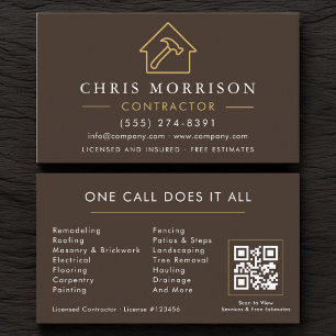 Carte De Visite Code QR de la société de construction Brown Gold
