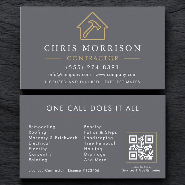 Carte De Visite Code QR de la société de construction Gray (Créateur téléchargé)