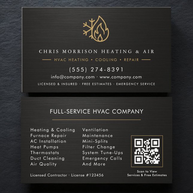 Carte De Visite Code QR de la société de services de CVC métalliqu (Créateur téléchargé)