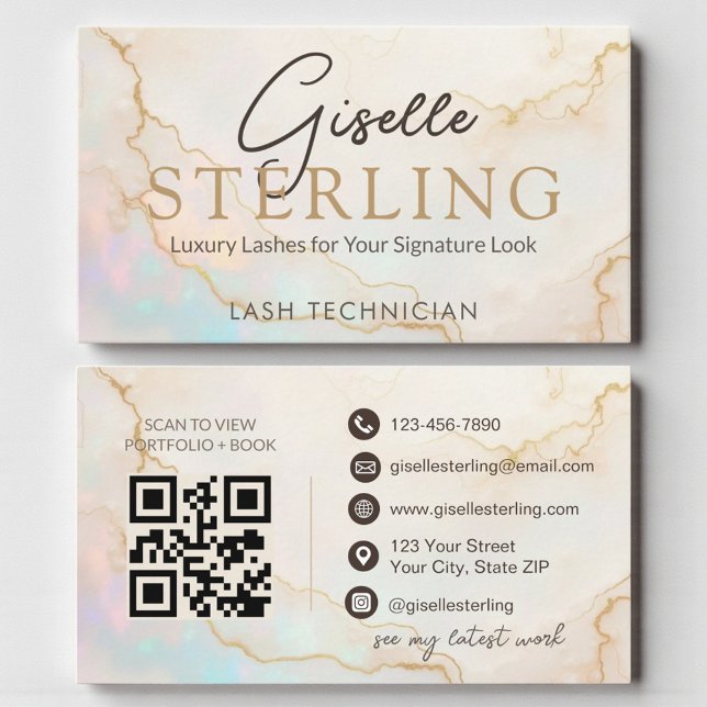 Carte De Visite Code QR de la technicienne de cils Opal Stone (Créateur téléchargé)