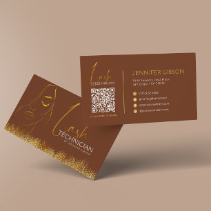 Carte De Visite Code QR de la technologie de cils doré et marron g