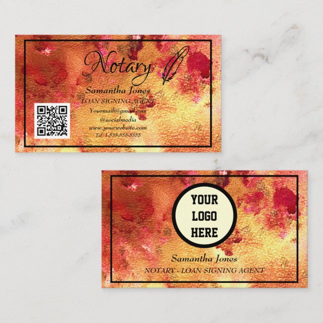 Carte De Visite Code QR de l'agent de signature de prêt notarial A (Devant / Derrière)