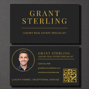 Carte De Visite Code QR de l'agent immobilier Black Gold