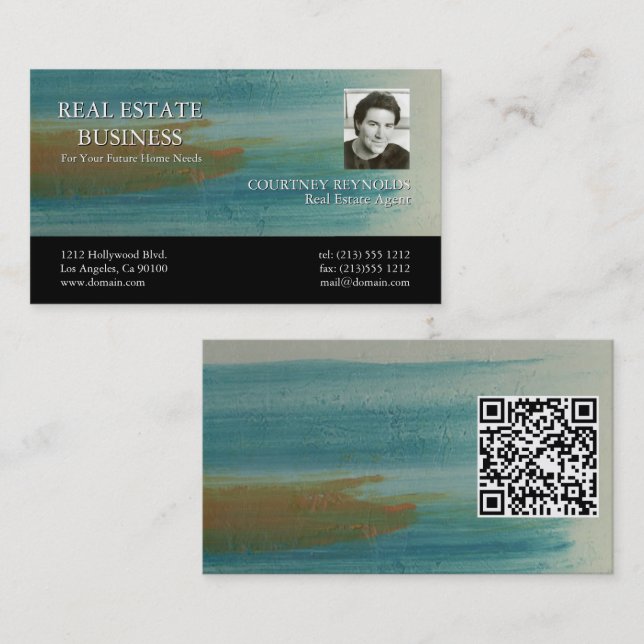 Carte De Visite Code QR de l'agent immobilier d'art abstrait de Sa (Devant / Derrière)
