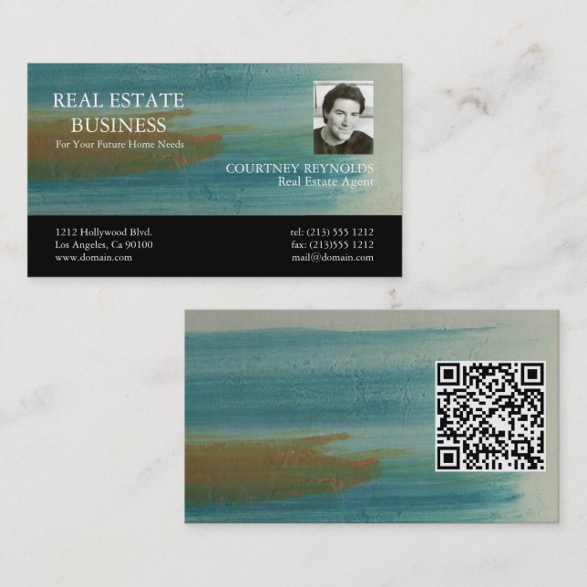 Carte De Visite Code QR de l'agent immobilier d'art abstrait de Sa (Devant / Derrière)