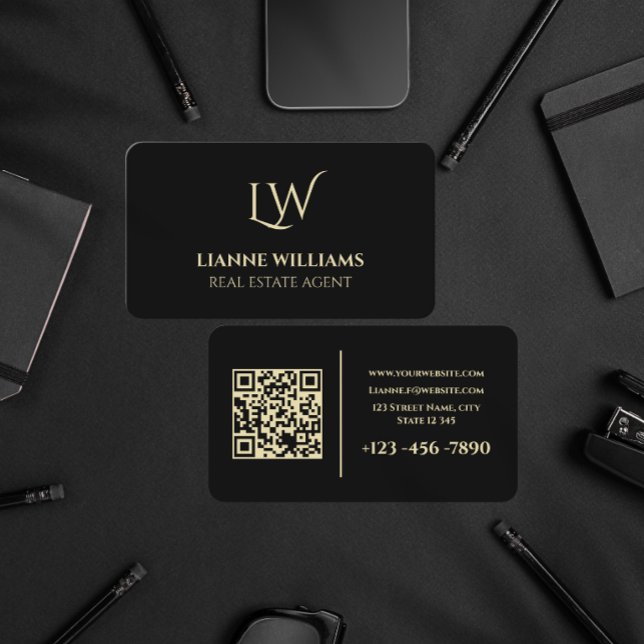 Carte De Visite Code QR de l'agent immobilier juridique à monogram (Créateur téléchargé)