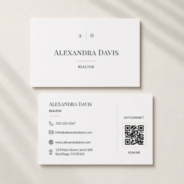 Carte De Visite Code QR de l'agent immobilier minimal (Créateur téléchargé)