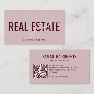 Carte De Visite Code QR de l'agent immobilier moderne rouge rose