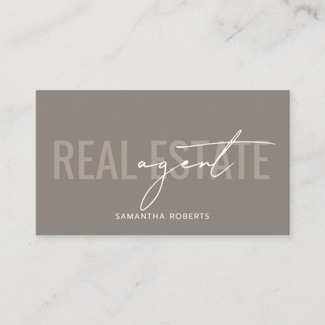 Carte De Visite Code QR de l'agent immobilier moderne taupe (Devant)
