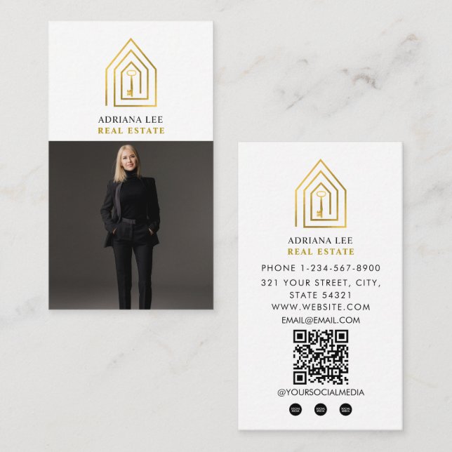 Carte De Visite Code QR de l'agent immobilier Photo Real Estate Ag (Devant / Derrière)