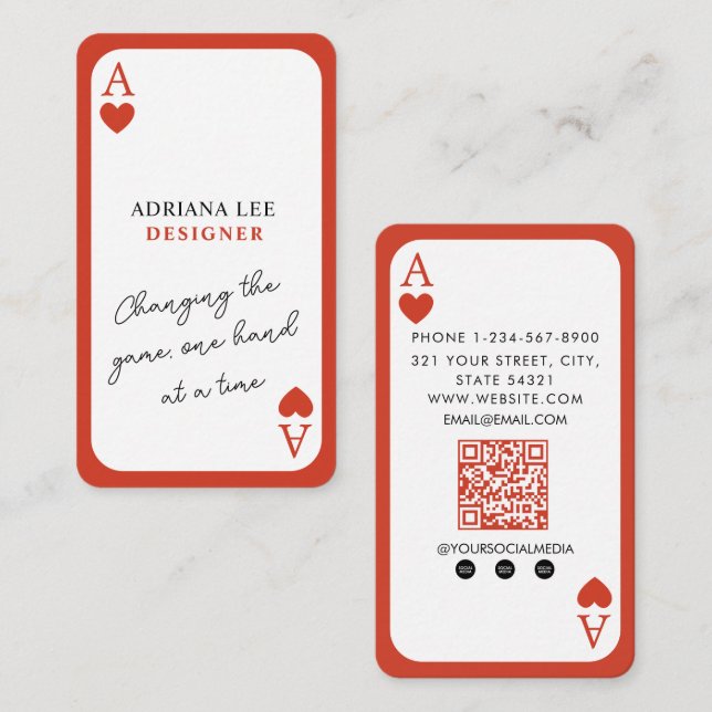Carte De Visite Code QR de l'agent immobilier Unique As de Cœur Mo (Devant / Derrière)