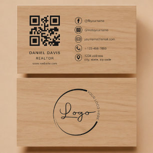Carte De Visite Code QR de l'agent immobilier Wood Professional