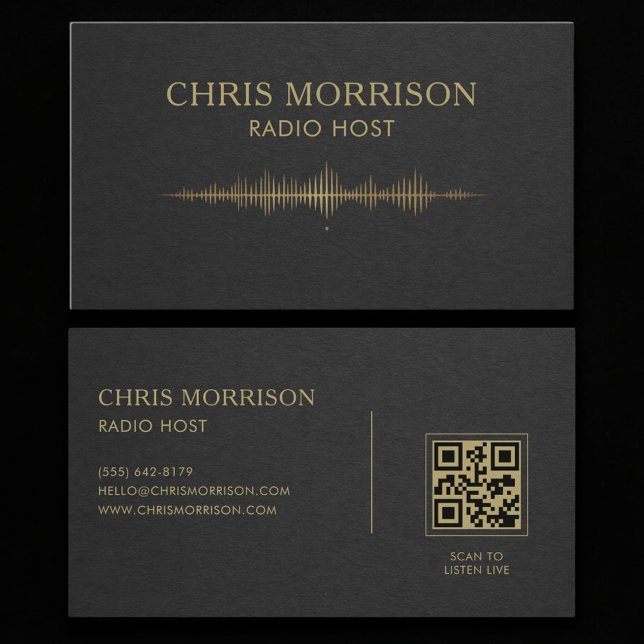 Carte De Visite Code QR de l'animateur radio Black Gold (Créateur téléchargé)