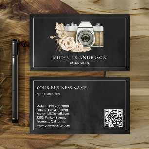 Carte De Visite Code QR de l'appareil photo floral Boho rustique p