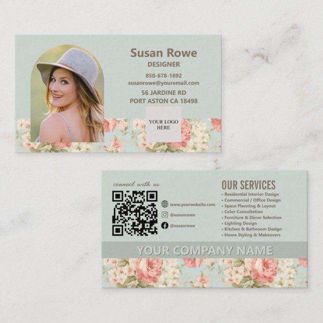 Carte De Visite Code QR de l'arche de roses florales victoriennes  (Devant / Derrière)