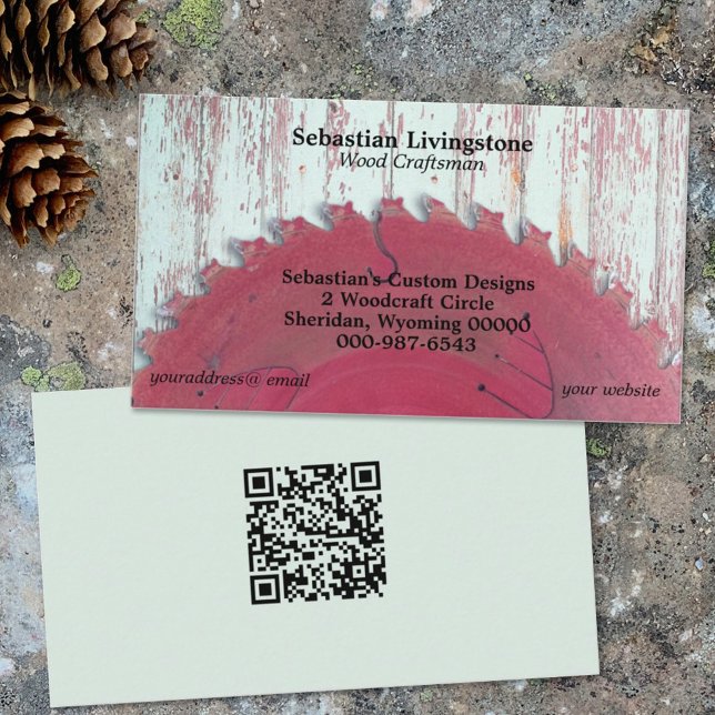 Carte De Visite Code QR de l'artisan de scie circulaire rustique (Créateur téléchargé)