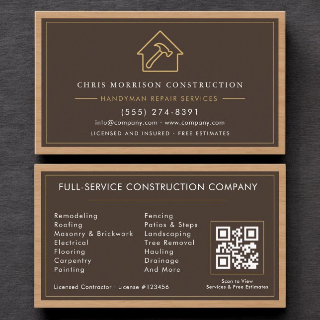 Carte De Visite Code QR de l'artisan en construction bois Professi (Créateur téléchargé)