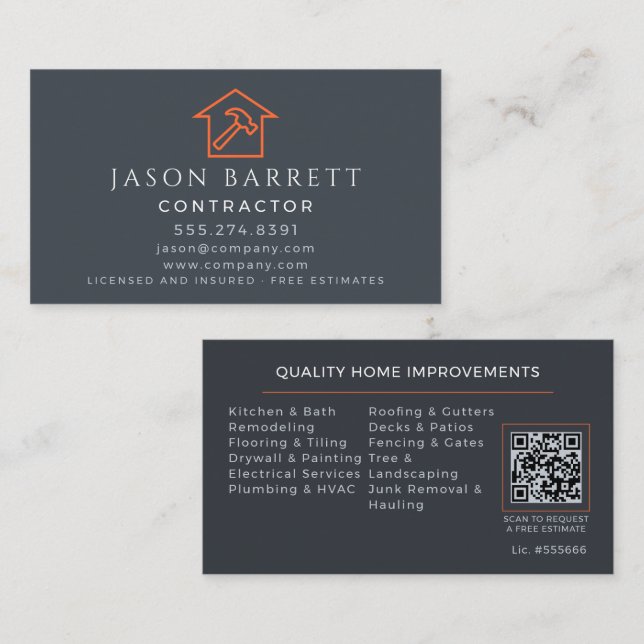 Carte De Visite Code QR de l'artisan en toiture de construction or (Devant / Derrière)