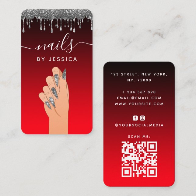 Carte De Visite Code QR de l'artiste de l'ongle de Parties scintil (Devant / Derrière)