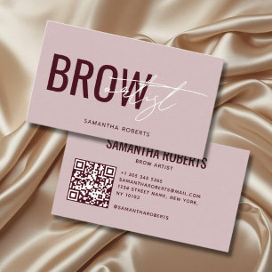 Carte De Visite Code QR de l'artiste de sourcils moderne rose roug