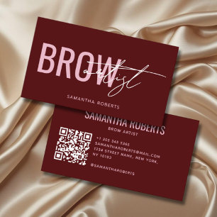 Carte De Visite Code QR de l'artiste de sourcils moderne rouge