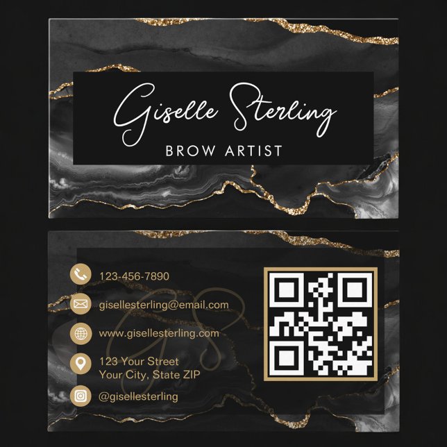 Carte De Visite Code QR de l'artiste des sourcils Black Gold  (Créateur téléchargé)