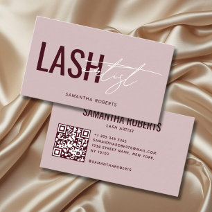 Carte De Visite Code QR de l'artiste en cils moderne rose rouge