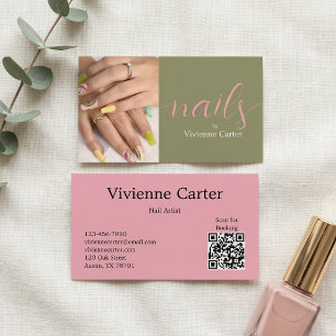 Carte De Visite Code QR de l'artiste en onglerie avec écriture ros