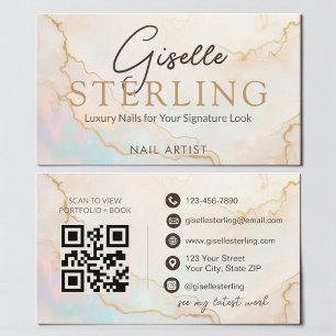 Carte De Visite Code QR de l'artiste en ongles en pierre d'opale