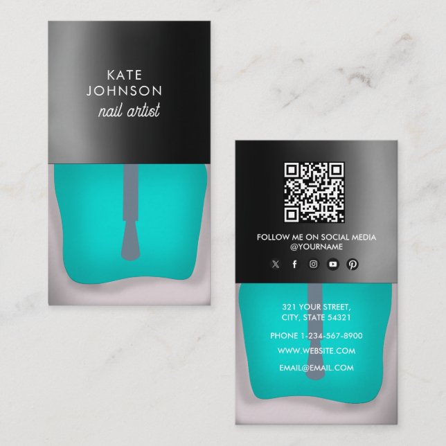 Carte De Visite Code QR de l'artiste en ongles Manucure Pédicure B (Devant / Derrière)