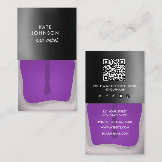Carte De Visite Code QR de l'artiste en ongles Manucure Pédicure B (Devant / Derrière)