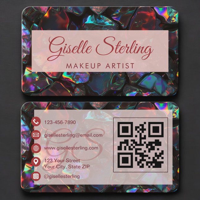 Carte De Visite Code QR de l'artiste maquilleuse Opal Black (Créateur téléchargé)