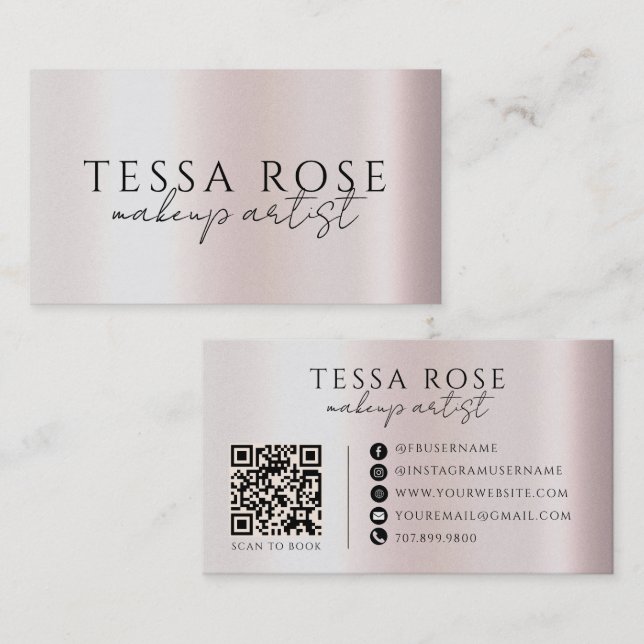 Carte De Visite Code QR de l'artiste maquilleuse Rose Blush (Devant / Derrière)