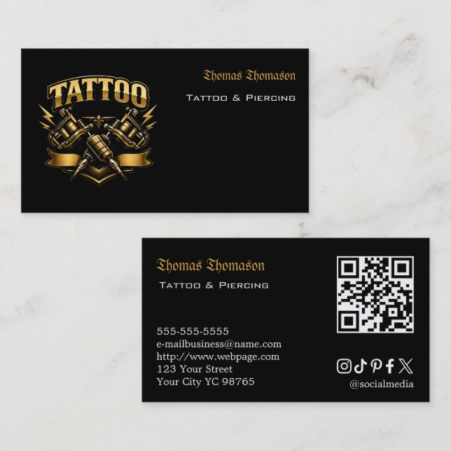 Carte De Visite Code QR de l'artiste tatoueur (Devant / Derrière)