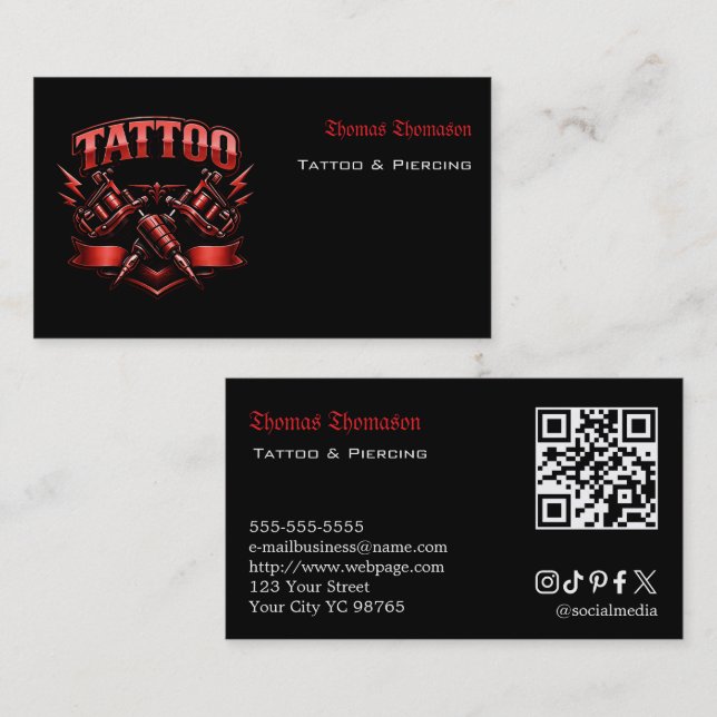 Carte De Visite Code QR de l'artiste tatoueur (Devant / Derrière)