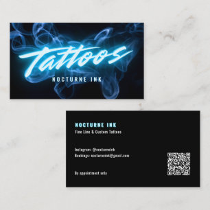 Carte De Visite Code QR de l'artiste tatoueur Blue Neon & Smoke
