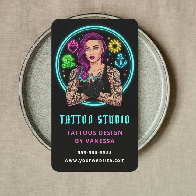 Carte De Visite Code QR de l'Atelier de Tatouage d'un Artiste Tato (Créateur téléchargé)