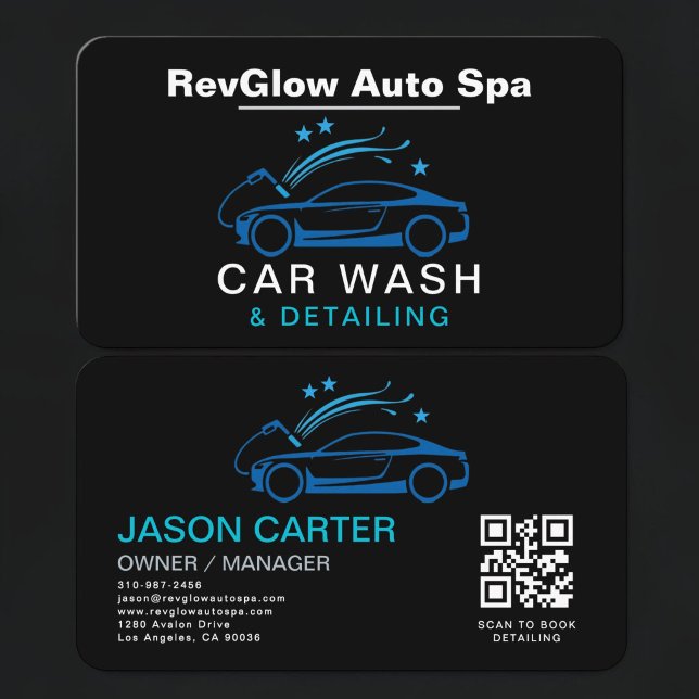 Carte De Visite Code QR de lavage de voiture et de détails  (Créateur téléchargé)