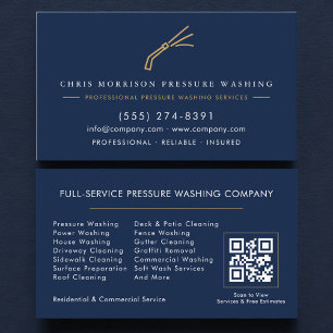 Carte De Visite Code QR de lavage sous pression Navy Blue