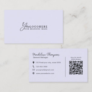 Carte De Visite Code QR de lavande de script de logo propre profes