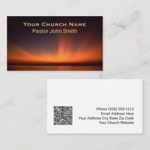Carte De Visite Code QR de l'église de l'océan au coucher du solei