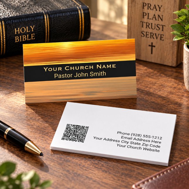 Carte De Visite Code QR de l'église du pasteur Reflet de coucher d (Créateur téléchargé)