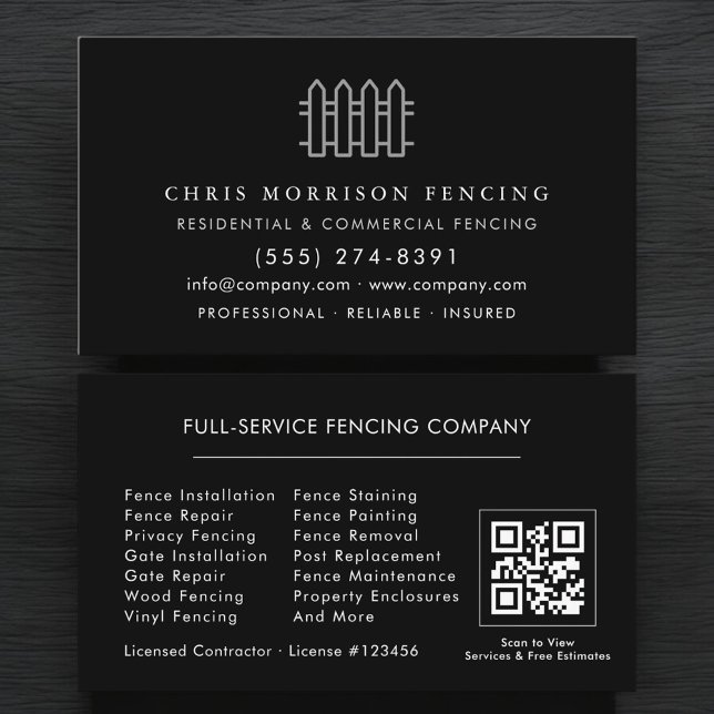 Carte De Visite Code QR de l'entrepreneur de clôture de clôture (Créateur téléchargé)