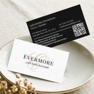 Carte De Visite Code QR de l'entrepreneur de luxe noir et blanc Mo