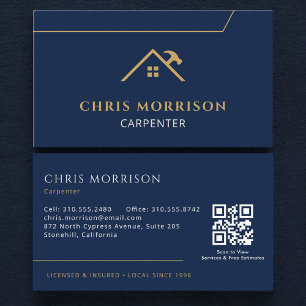 Carte De Visite Code QR de l'entrepreneur en menuiserie charpentie