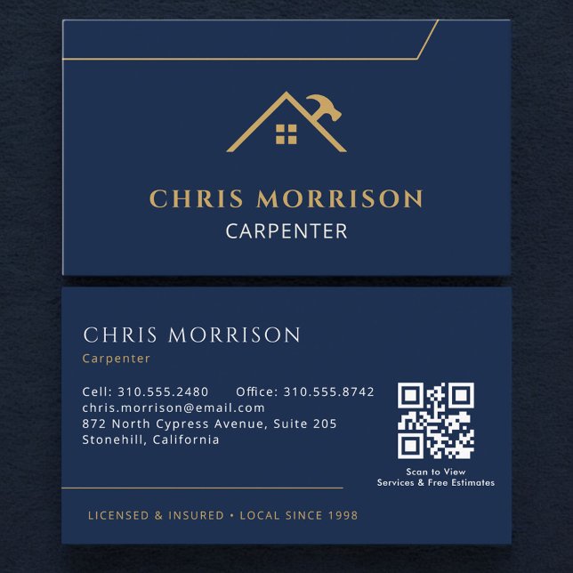 Carte De Visite Code QR de l'entrepreneur en menuiserie charpentie (Créateur téléchargé)